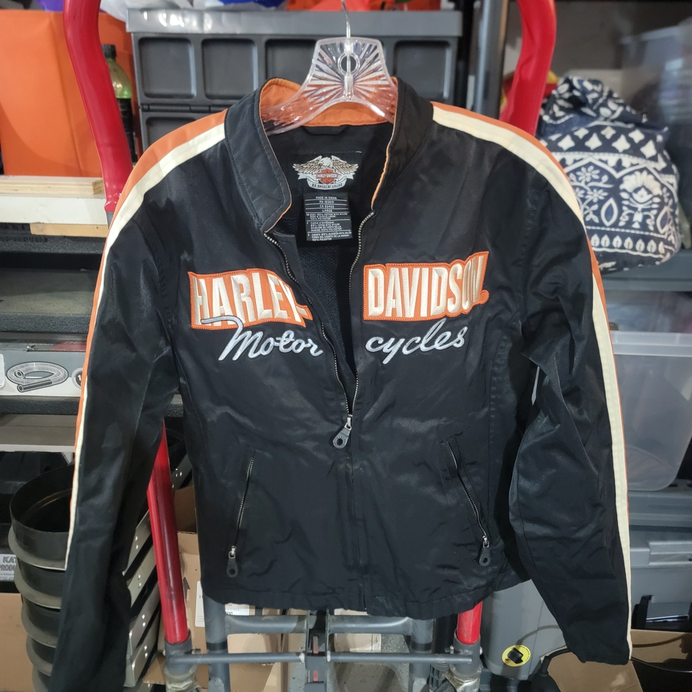 Harley-Davidson Women's Black and Orange Bomber Jacket